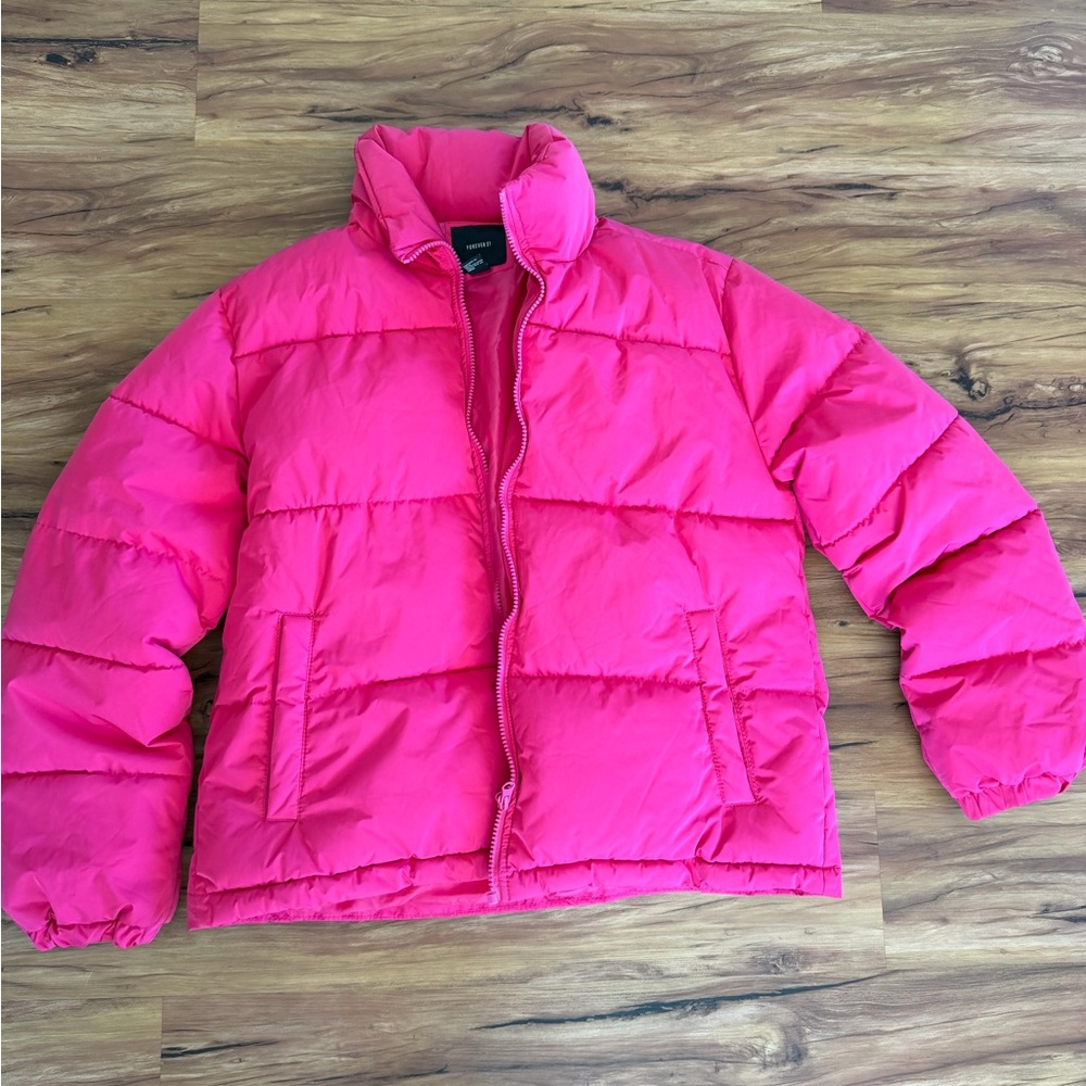 Forever 21 Hot Pink Puffer Jacket